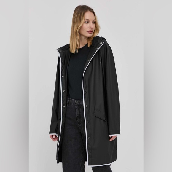 New RAINS UNISEX Long Jacket Reflective Medium $140 Black - Picture 1 of 9